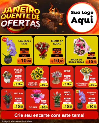 Modelo de Rede Social para Feed Instagram com o tema Janeiro Quente de Ofertas para Floricultura e jardim
