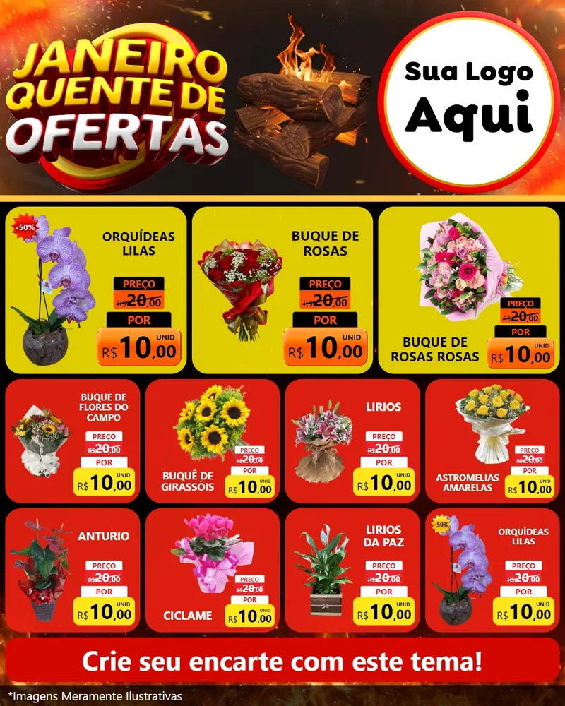 Modelo de Rede Social para Feed Instagram com o tema Janeiro Quente de Ofertas para Floricultura e jardim