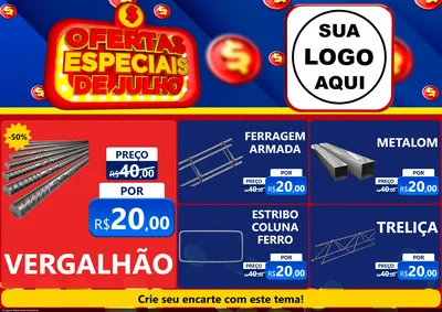 Modelo de Encarte para Encarte A4 Horizontal com o tema Ofertas Especiais de Julho para Ferragens