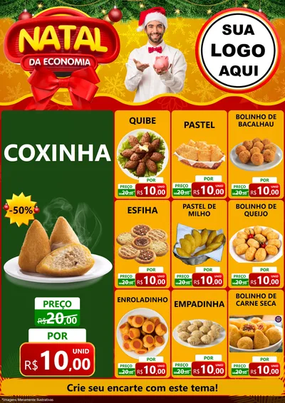 Modelo de Encarte para Encarte A4 Vertical com o tema Natal da Economia para Salgadaria