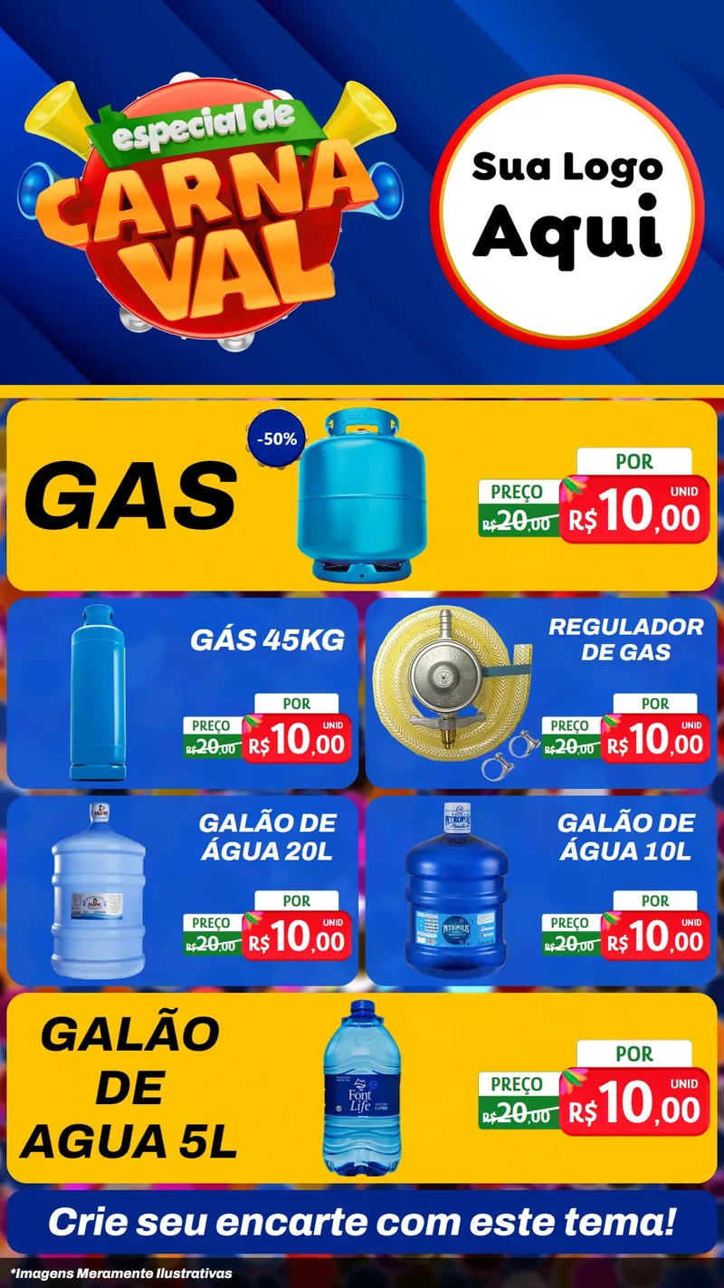 Modelo de TV para TV Vertical com o tema Especial de Carnaval para Água e gás