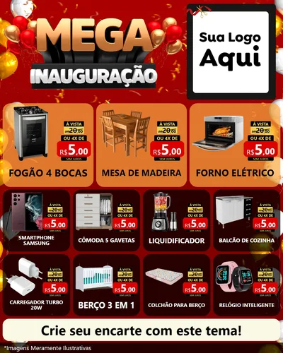 Modelo de Rede Social para Feed Instagram com o tema Mega Inauguração para Móveis e Eletro