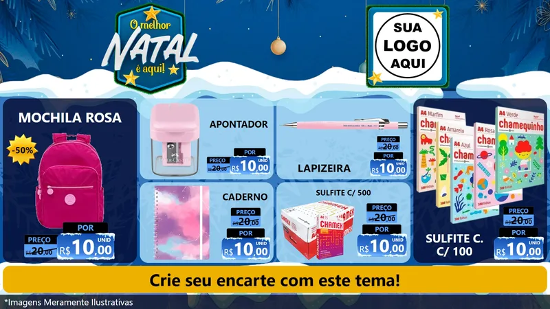 Modelo de TV para TV Horizontal com o tema O Melhor Natal É Aqui! para Papelaria