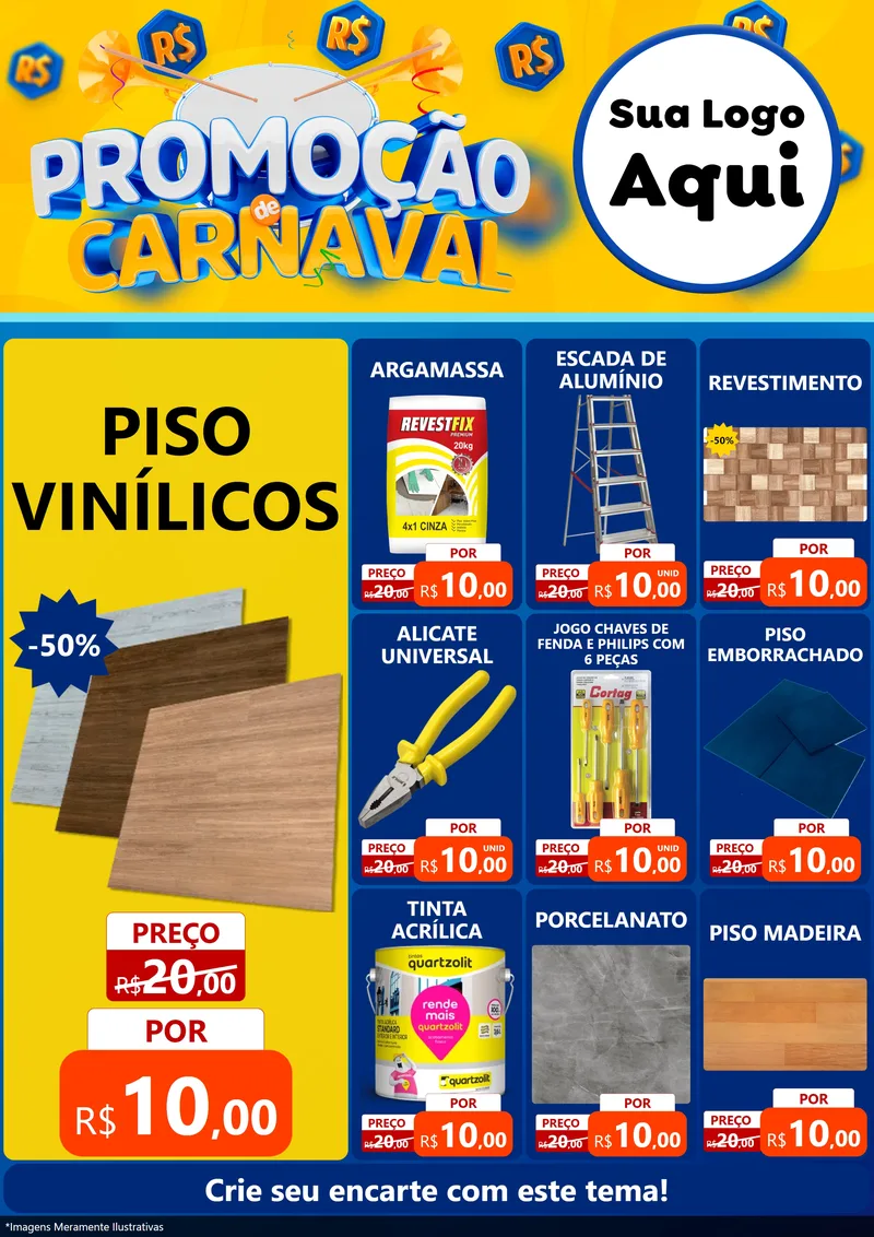 Modelo de Encarte para Encarte A4 Vertical com o tema Promoção de Carnaval para Material para Construção