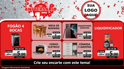 Modelo de TV para TV Horizontal com o tema Promoção de Aniversário - 1 Ano para Móveis e Eletro