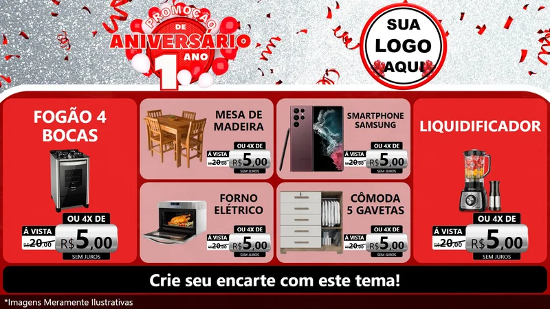Modelo de TV para TV Horizontal com o tema Promoção de Aniversário - 1 Ano para Móveis e Eletro