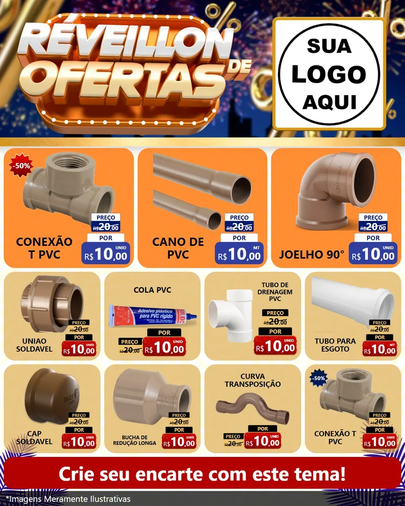 Modelo de Rede Social para Feed Instagram com o tema Réveillon de Ofertas para Tubos e conexões