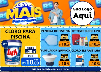 Modelo de Encarte para Encarte A4 Horizontal com o tema Leve Mais, Pague Menos para Produtos para Piscina