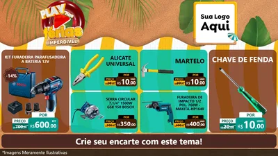 Modelo de TV para TV Horizontal com o tema Play Nas Férias Imperdível para Maquinas e Ferramentas