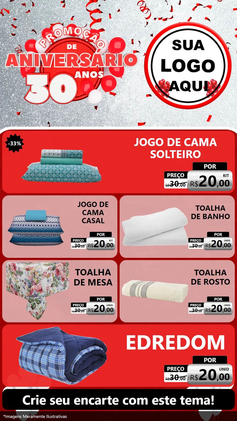 Modelo de TV para TV Vertical com o tema Promoção de Aniversário - 30 Anos para Cama, Mesa e Banho