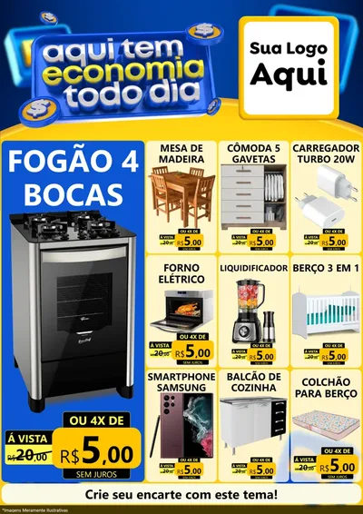 Modelo de Encarte para Encarte A4 Vertical com o tema Aqui Tem Economia Todo Dia para Móveis e Eletro
