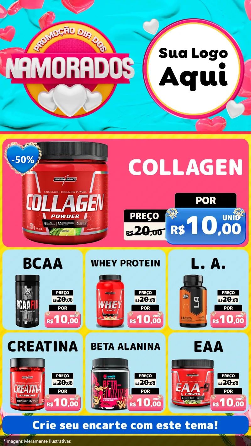 Modelo de Rede Social para Stories com o tema Promoção Dia dos Namorados para Suplementos alimentares