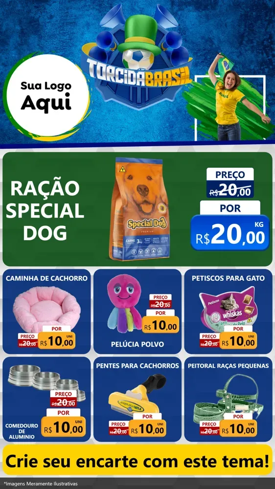 Modelo de Rede Social para Stories com o tema Torcida Brasil - Copa para Pet Shop