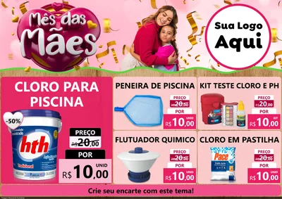 Modelo de Encarte para Encarte A4 Horizontal com o tema Mês das Mães para Produtos para Piscina