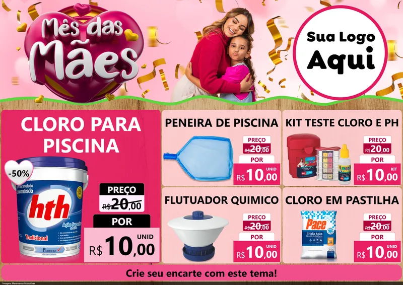 Modelo de Encarte para Encarte A4 Horizontal com o tema Mês das Mães para Produtos para Piscina