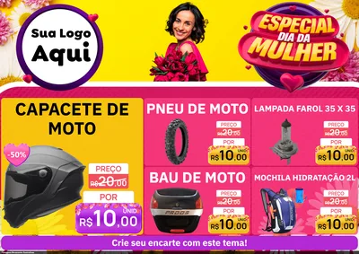 Modelo de Encarte para Encarte A4 Horizontal com o tema Especial Dia da Mulher para Moto peças