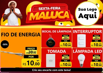 Modelo de Encarte para Encarte A4 Horizontal com o tema Sexta-feira Maluca para Materiais Elétricos