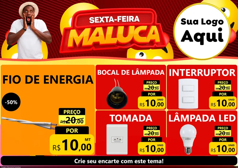 Modelo de Encarte para Encarte A4 Horizontal com o tema Sexta-feira Maluca para Materiais Elétricos
