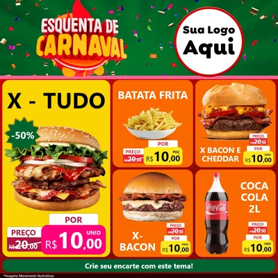 Modelo de Rede Social para Feed Facebook com o tema Esquenta de Carnaval para Hamburgueria