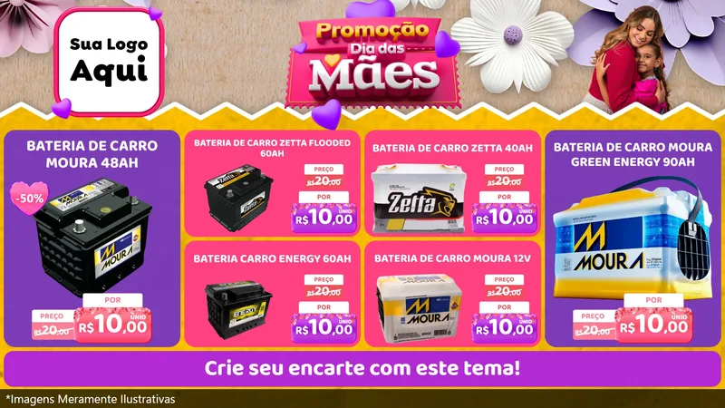 Modelo de TV para TV Horizontal com o tema Promoção Dia das Mães para Baterias Elétricas