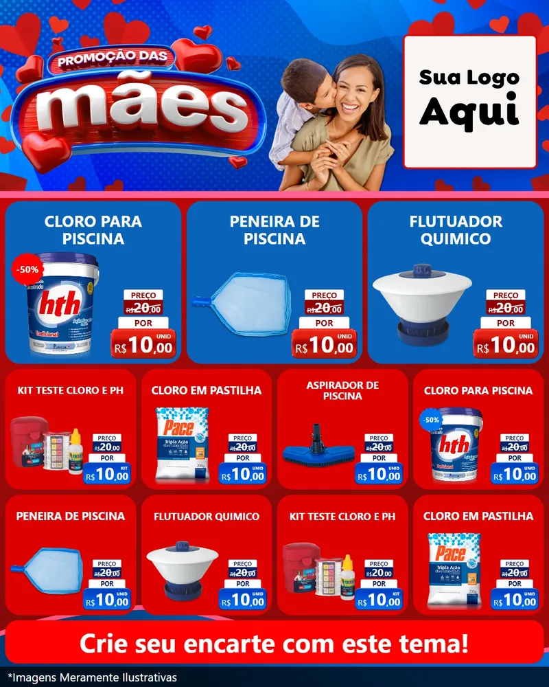 Modelo de Rede Social para Feed Instagram com o tema Promoção das Mães para Produtos para Piscina