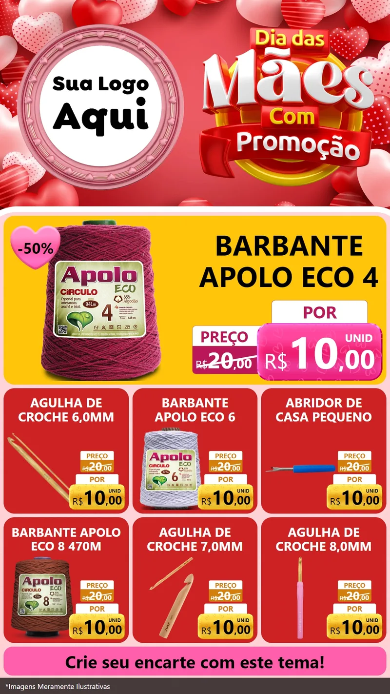 Modelo de Rede Social para Stories com o tema Dia Das Mães Com Promoção para Armarinho e Aviamentos