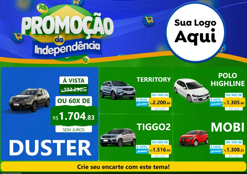 Modelo de Encarte para Encarte A4 Horizontal com o tema Promoção da Independência para Concessionaria de Carros