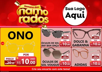 Modelo de Encarte para Encarte A4 Horizontal com o tema Semana dos namorados para Óticas