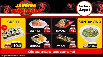 Modelo de TV para TV Horizontal com o tema Janeiro Turbinado para Comida japonesa