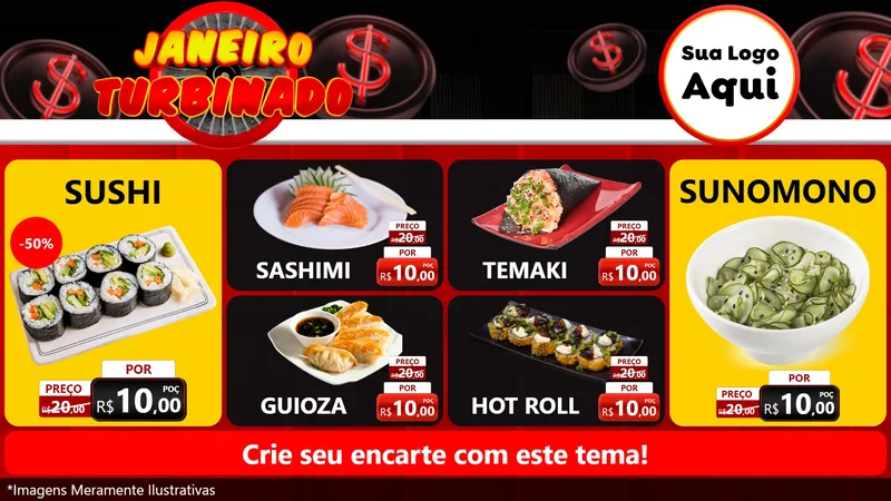 Modelo de TV para TV Horizontal com o tema Janeiro Turbinado para Comida japonesa