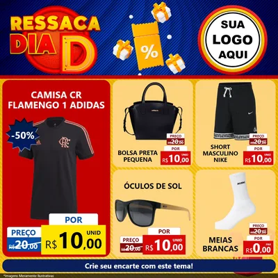 Modelo de Rede Social para Feed Facebook com o tema Ressaca Dia D para Roupas e acessórios