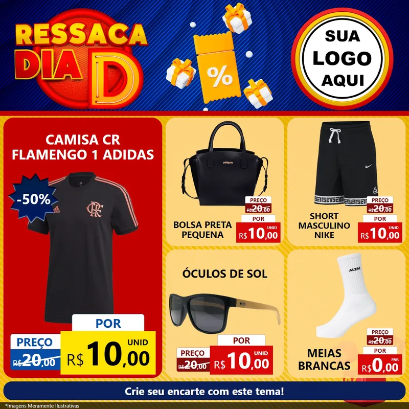 Modelo de Rede Social para Feed Facebook com o tema Ressaca Dia D para Roupas e acessórios