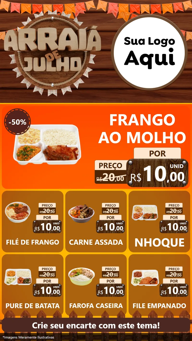 Modelo de Rede Social para Stories com o tema Arraiá de Julho - Junina para Restaurante