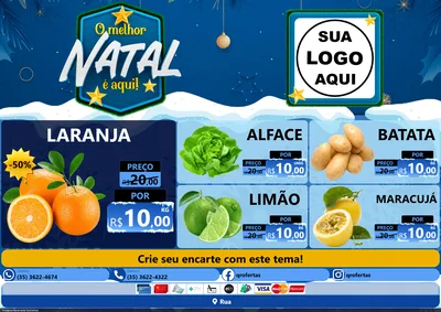 Modelo de Encarte para Encarte A4 Horizontal com o tema O Melhor Natal É Aqui! para Hortifrúti