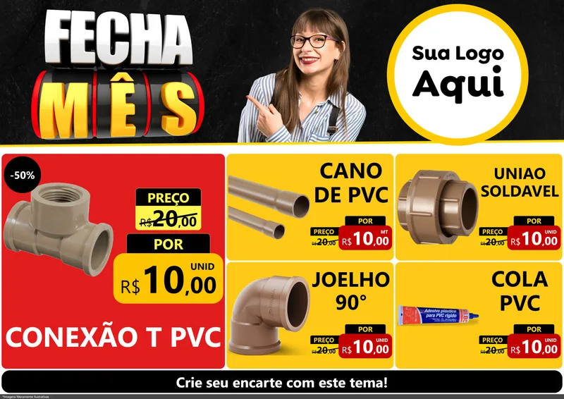 Modelo de Encarte para Encarte A4 Horizontal com o tema Fecha Mês para Tubos e conexões