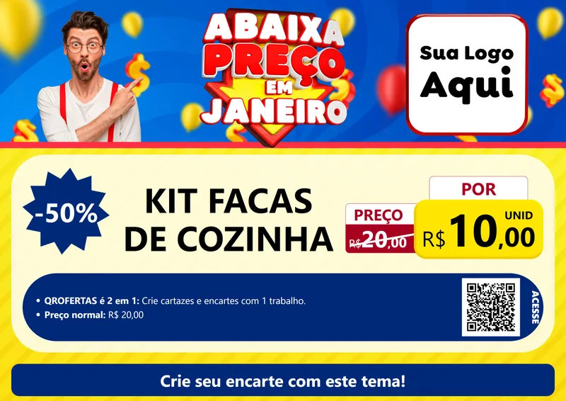 Modelo de Cartaz para Cartaz A4 Horizontal com o tema Abaixa Preço em Janeiro para Utilidades Domésticas