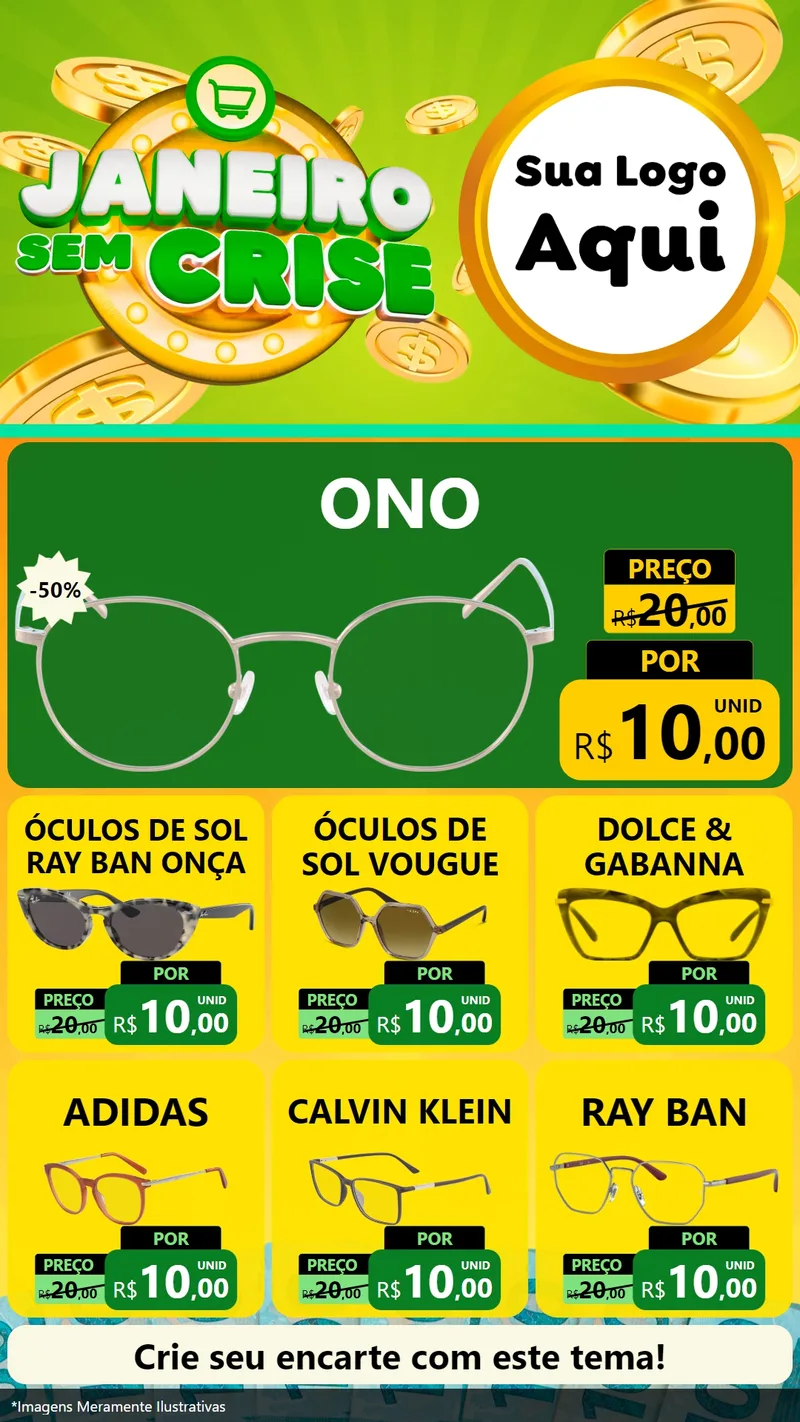 Modelo de Rede Social para Stories com o tema Janeiro Sem Crise para Óticas