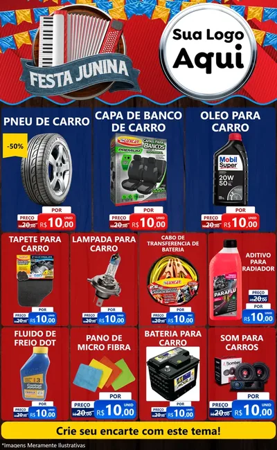 Modelo de Encarte para Encarte Grande com o tema Festa Junina para Auto peças