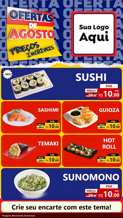 Modelo de TV para TV Vertical com o tema Ofertas de Agosto - Preços Incríveis para Comida japonesa