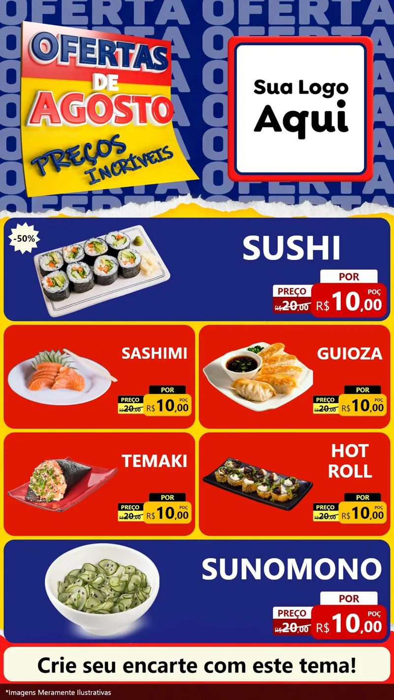 Modelo de TV para TV Vertical com o tema Ofertas de Agosto - Preços Incríveis para Comida japonesa