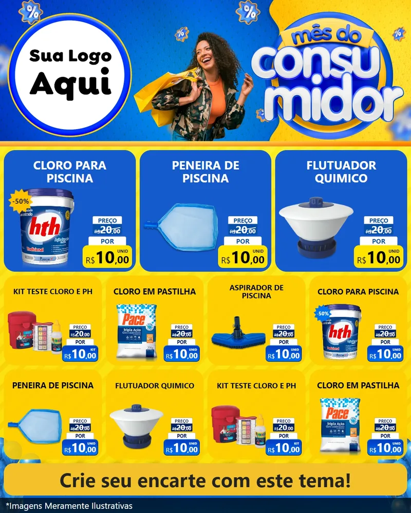 Modelo de Rede Social para Feed Instagram com o tema Mês do Consumidor para Produtos para Piscina