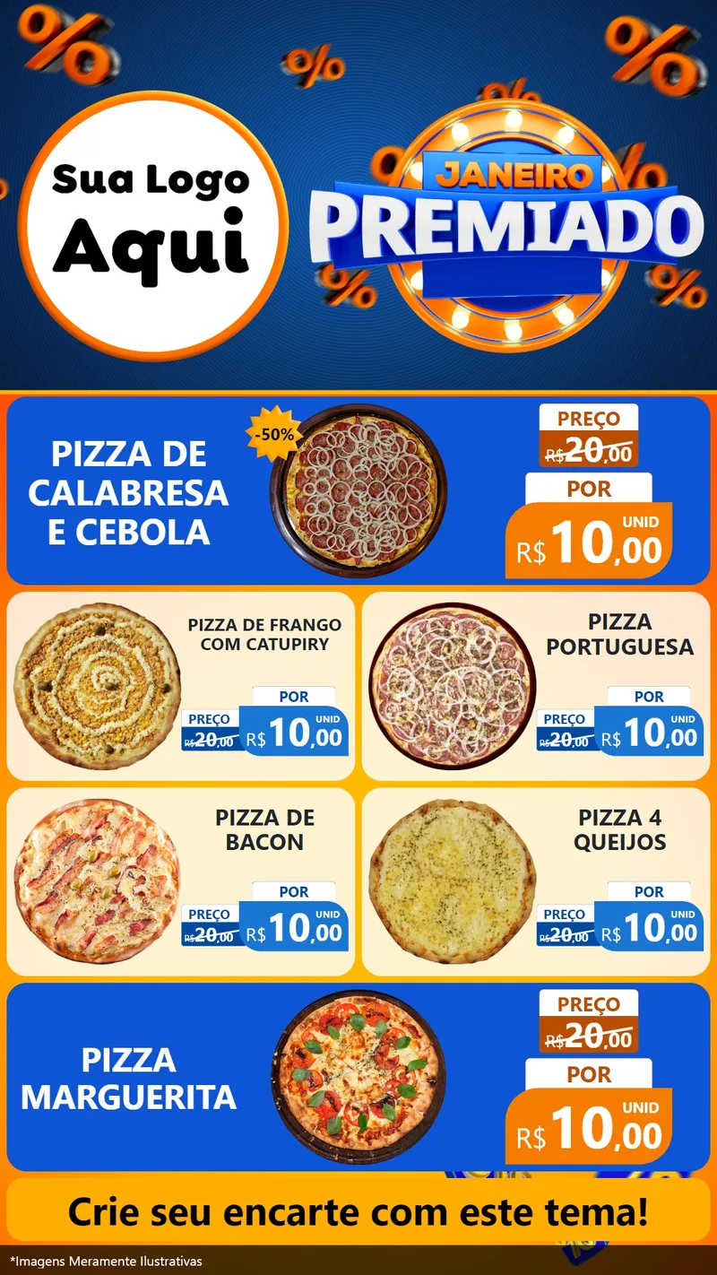 Modelo de TV para TV Vertical com o tema Janeiro Premiado para Pizzaria