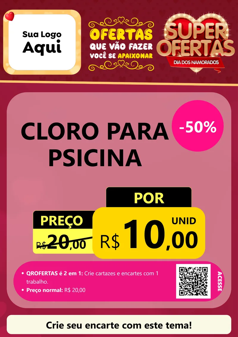 Modelo de Cartaz para Cartaz A4 Vertical com o tema Dia dos Namorados para Produtos para Piscina