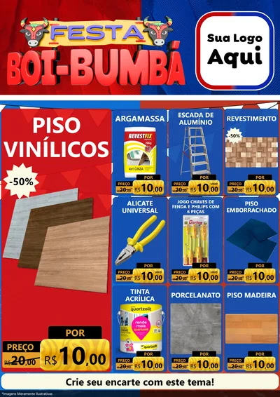 Modelo de Encarte para Encarte A4 Vertical com o tema Festa Boi Bumbá para Material para Construção