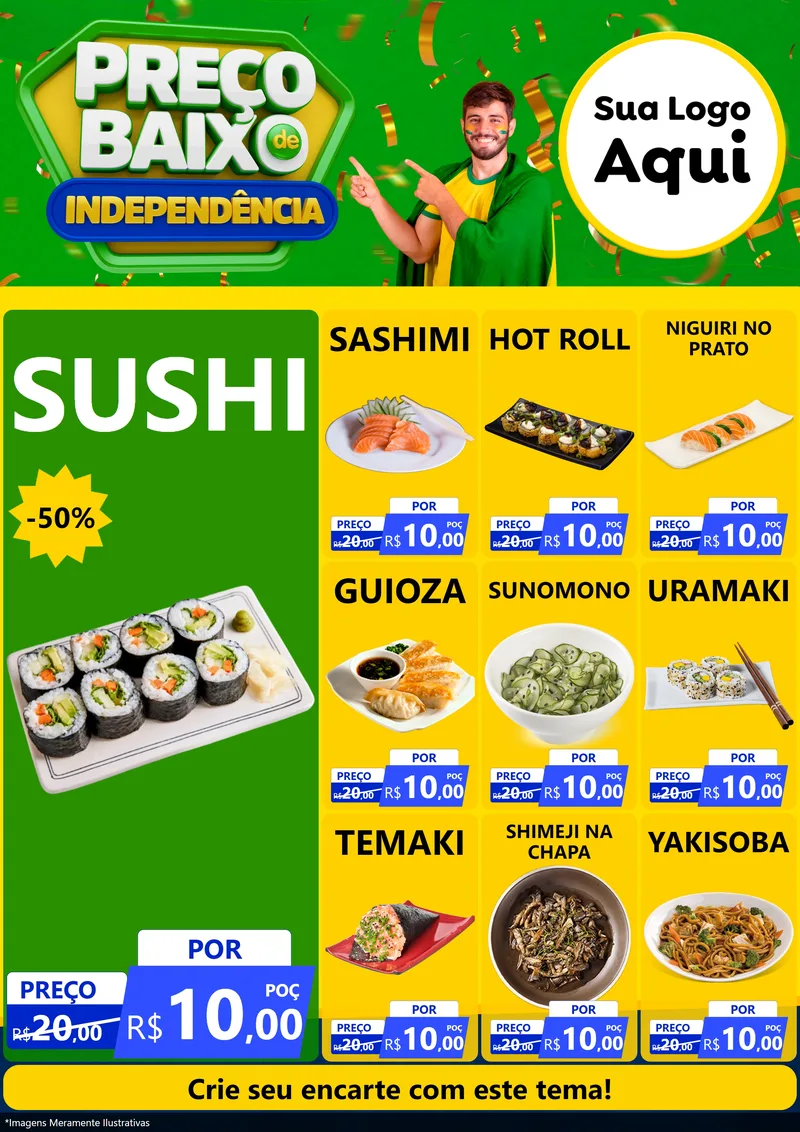 Modelo de Encarte para Encarte A4 Vertical com o tema Preço Baixo de Independência para Comida japonesa