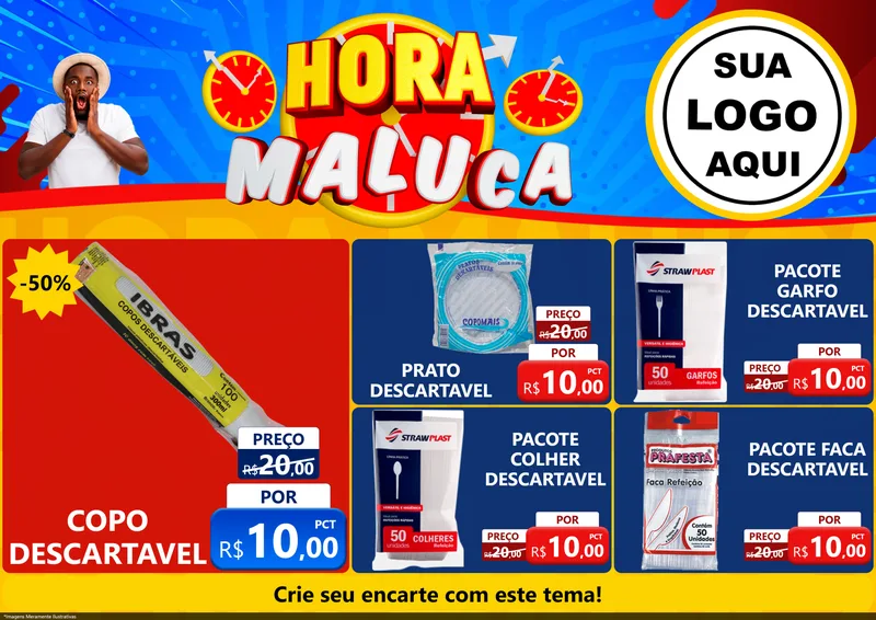 Modelo de Encarte para Encarte A4 Horizontal com o tema Hora Maluca para Embalagens