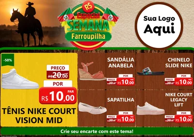 Modelo de Encarte para Encarte A4 Horizontal com o tema Especial Semana Farroupilha para Calçados