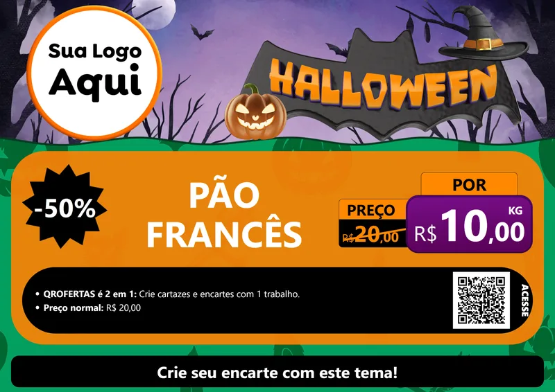Modelo de Cartaz para Cartaz A4 Horizontal com o tema Halloween para Padaria
