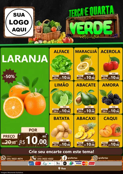 Modelo de Encarte para Encarte A4 Vertical com o tema Terça e Quarta Verde para Hortifrúti