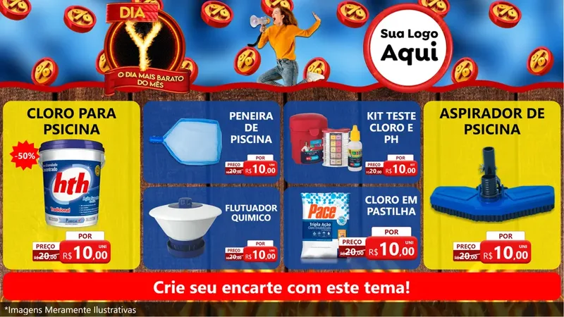 Modelo de TV para TV Horizontal com o tema Dia Y - O Dia Mais Barato Do Mês para Produtos para Piscina